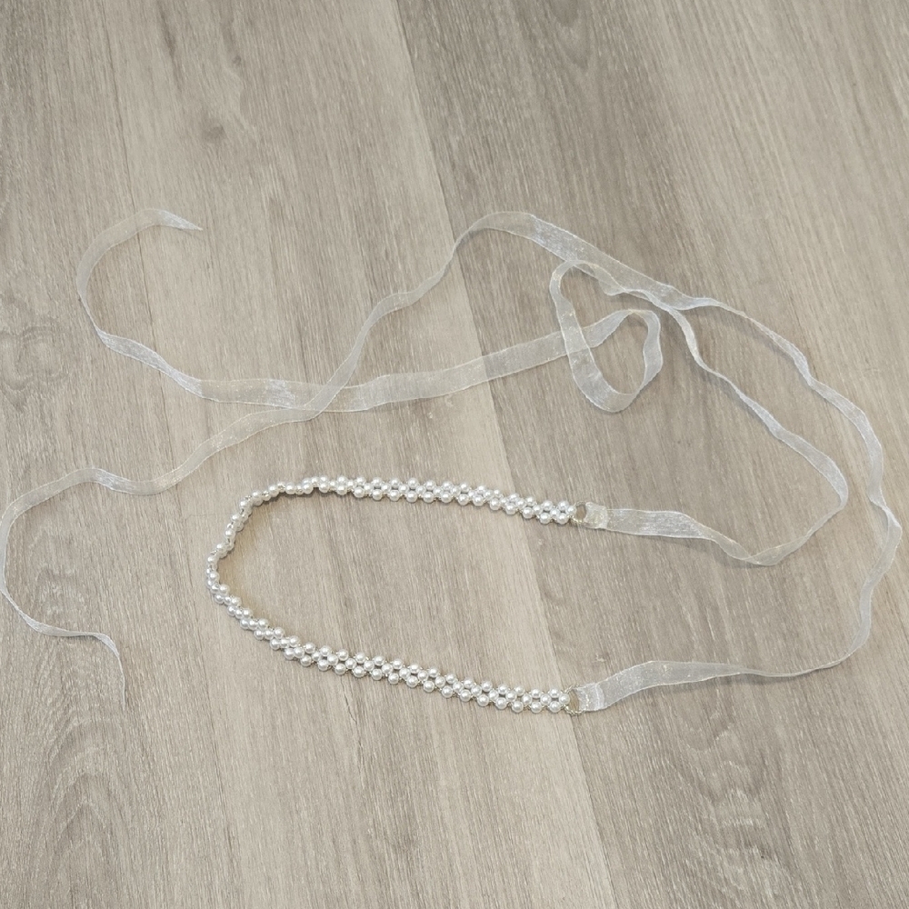 Elegant Pearl and Ribbon Belt or Hair Accessory Headband